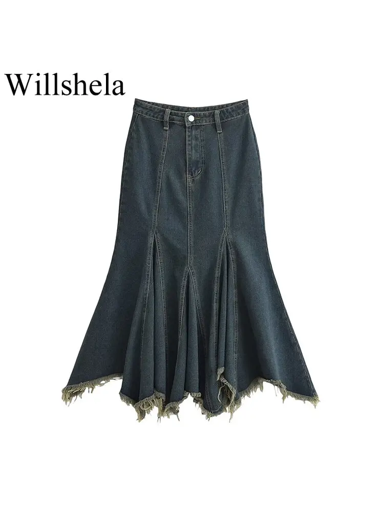Willshela Women Fashion Denim Blue Pleated Front Zipper Midi Skirt Vintage High Waist Female Chic Lady Skirts
Willshela Women Fashion Denim Blue Pleated Front Zipper Midi Skirt Vintage High Waist Female Chic Lady Skirts