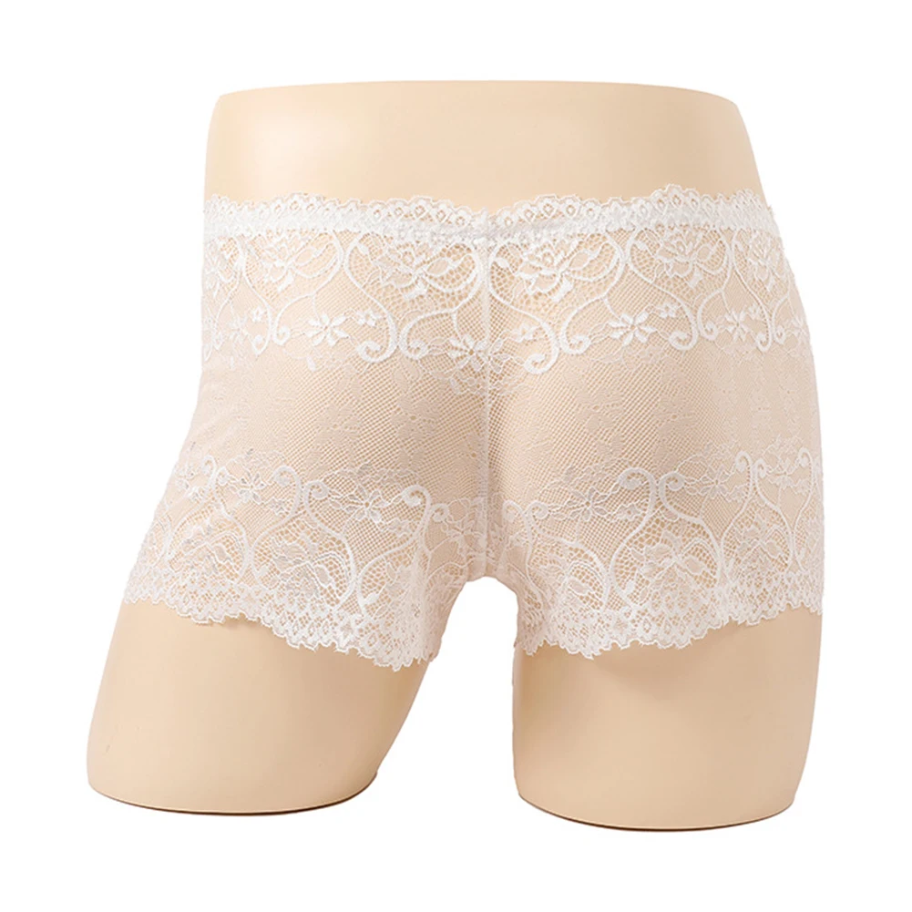 

Men Sexy Lingerie Lace Boxer Briefs Gay Underwear Low Rise Shorts U Convex Pouch Panties Breathable Sissy Lingerie