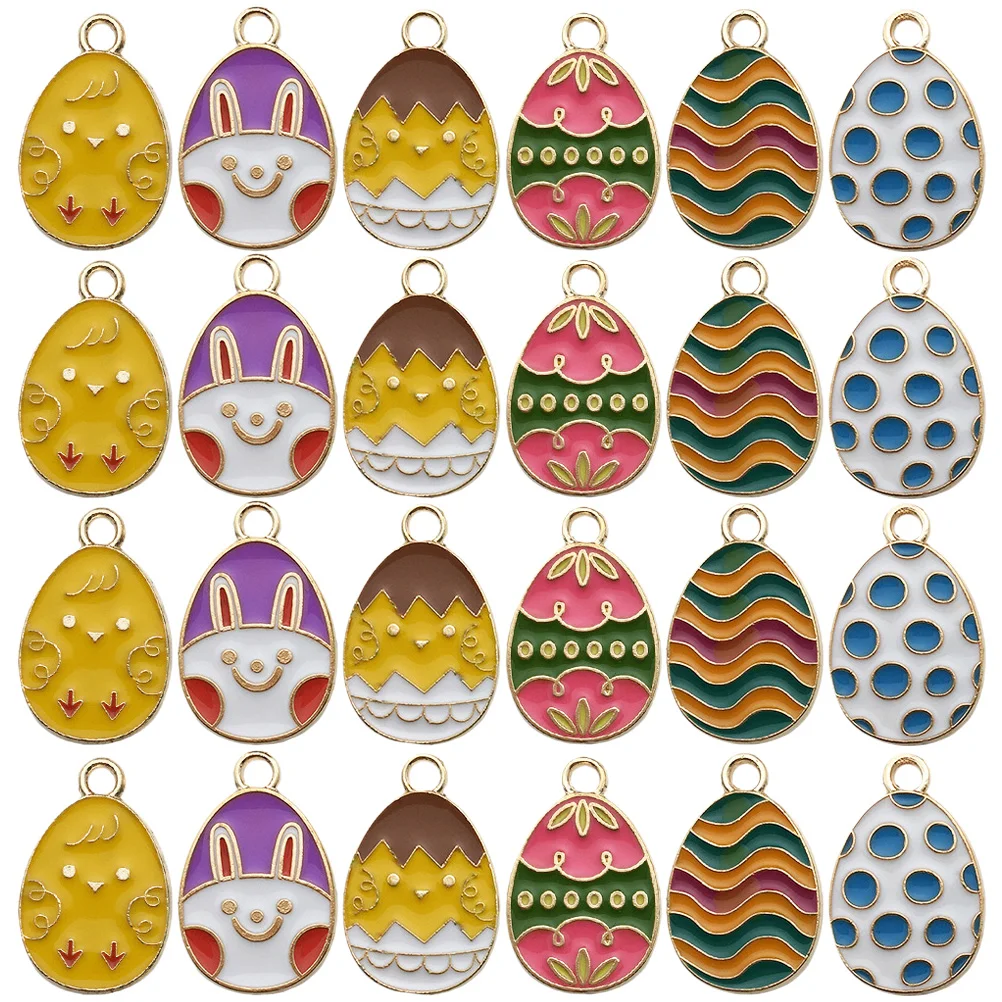 

24 Pcs Easter Egg Pendant Bracelet Charms Rabbit Jewlery Bunny Key Fob Keychain Alloy