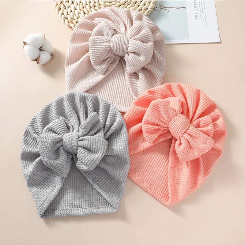 

New Baby Turban Fetal Caps Soft Solid Color Cap Head Wrap Big Bowknot Headwrap for Boys Girls Knotted Hair Band Accessories