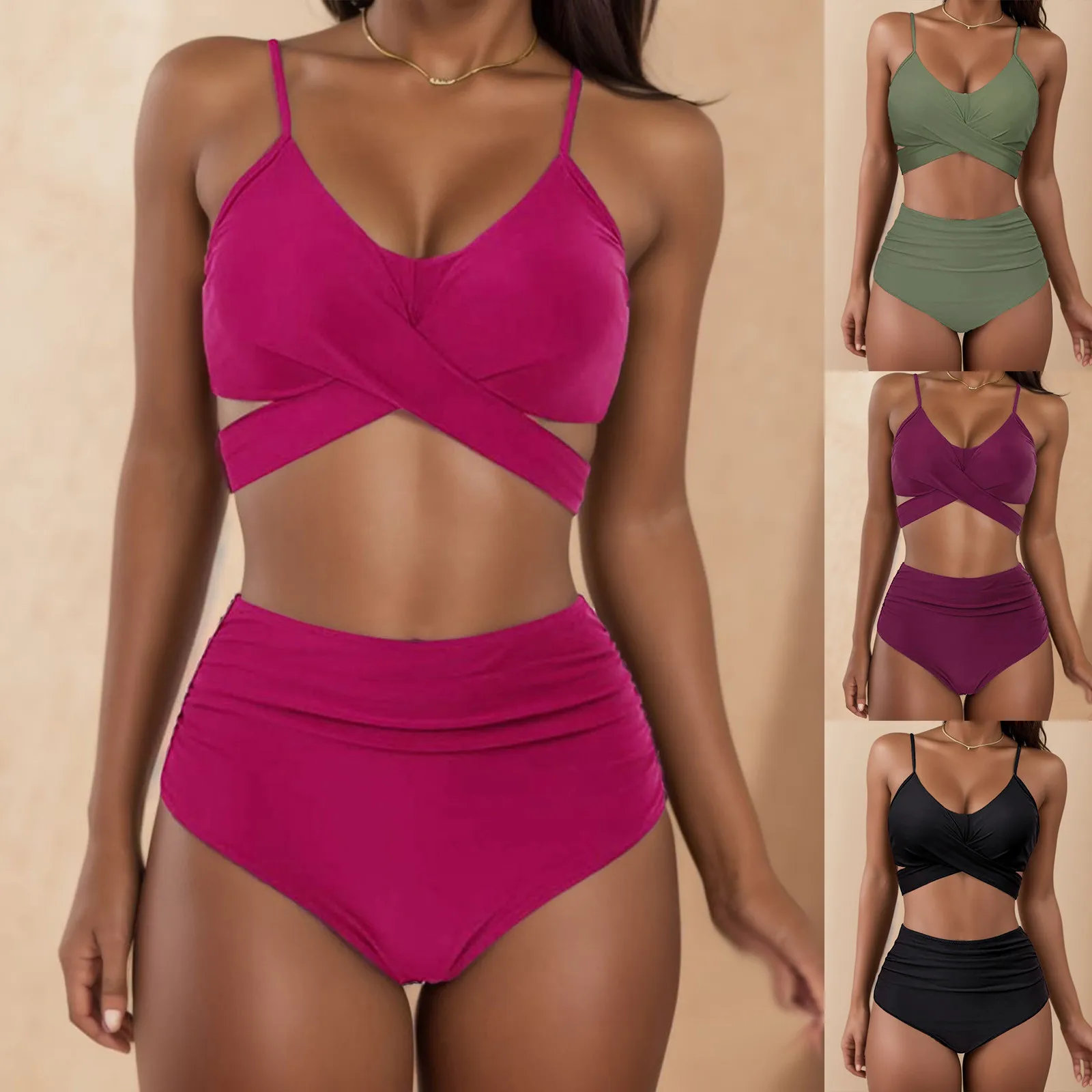 

Sexy High Waist Bikini Set Swimwear For Women Fashion Solid Tankini Swimsuit Summer Beach Vacation Fashion Swimwear купальник