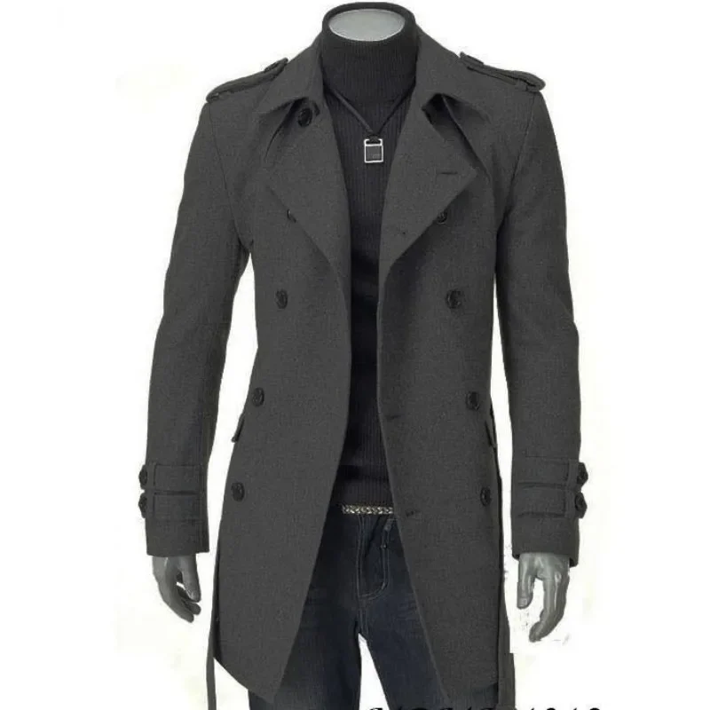 

Epaulet Mid-Length Double-Breasted Woolen Coat Y2K Autumn Blends Jackets Men Winter Coat Fashion Trench Coat Jackets Outwear