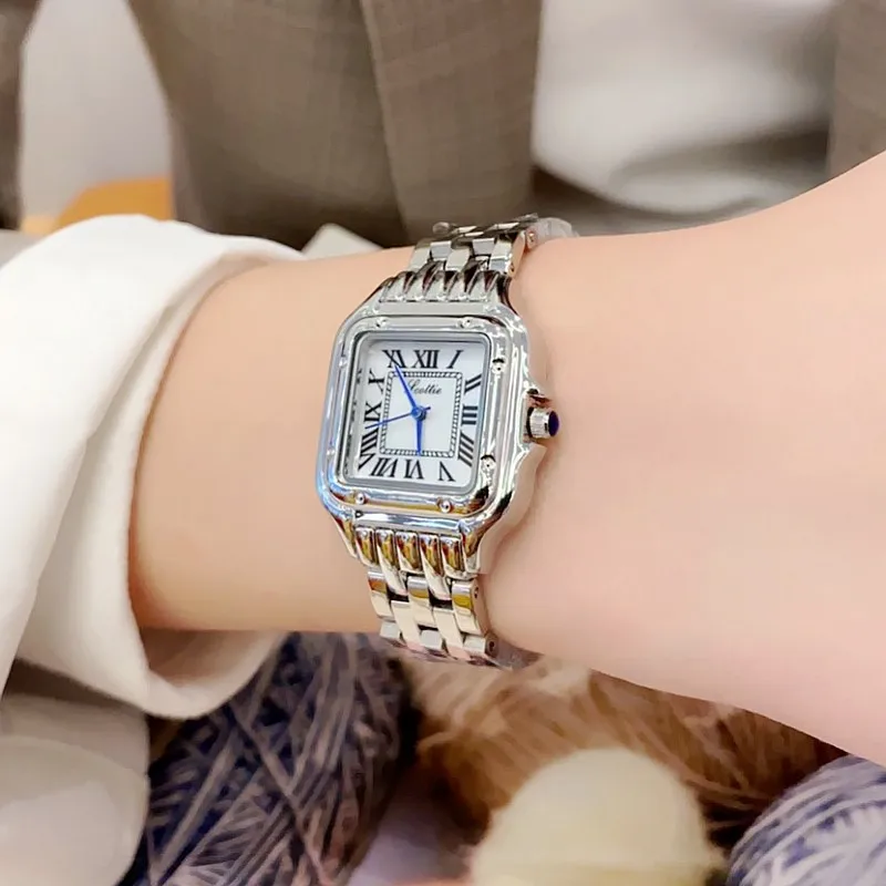 

Very nice stainless steel women watch square roman dial waterproof movement quartz watch band chain clock top gift for loved