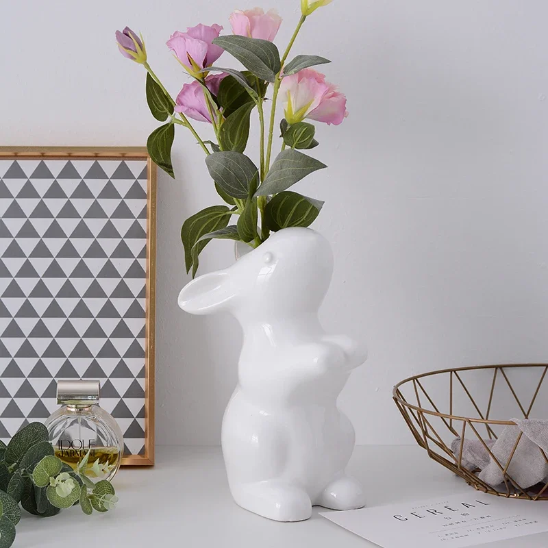 

Нордическая Современная Минималистичная керамическая ваза, сушеные цветы, гостиная, обеденный стол, спальня, домашнее украшение, креативный кролик P29