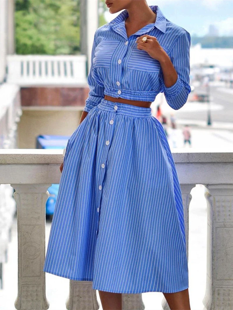 Fashion Striped Dress Sets Women Two Piece Set Spring Summer Clothing Blouse Crop Top and Skirt Sets Womens 2 Piece Outfit Set
Fashion Striped Dress Sets Women Two Piece Set Spring Summer Clothing Blouse Crop Top and Skirt Sets Womens 2 Piece Outfit Set