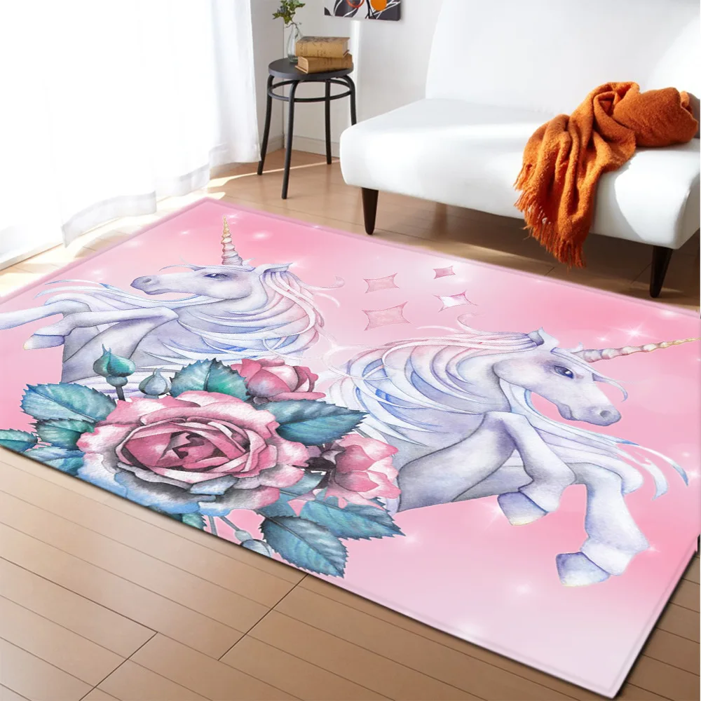 

Pink Unicorn Living Room Area Rug Cartoon Unicorn Children's Bedroom Carpet Magical Unicorns Girls Kids Play Rug Bathroom Mats