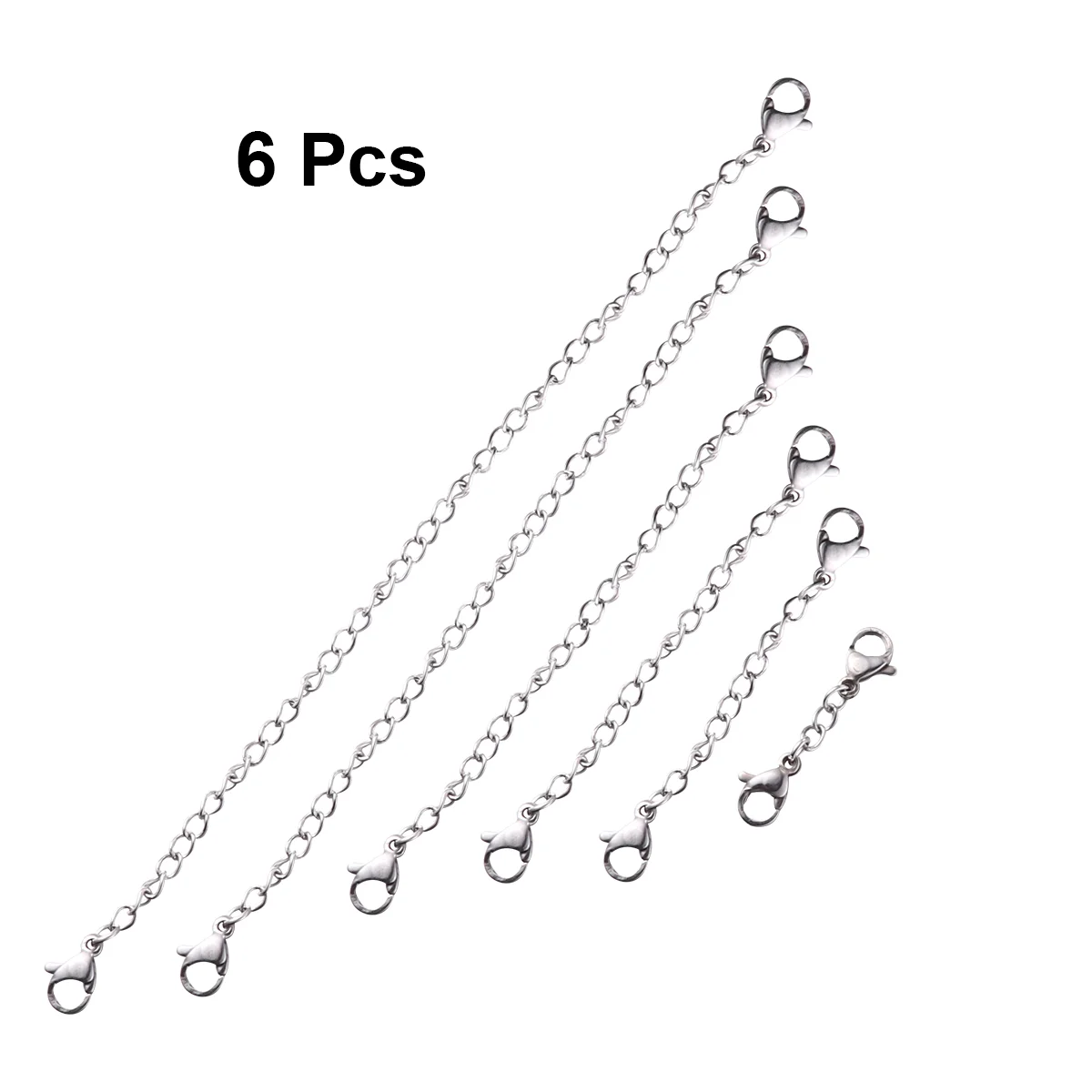 

6pcs Lobster Extender Chain DIY Craft Stainless Steel Necklace Bracelet Chain with Lobster Clasps Buckle Jewelry Making