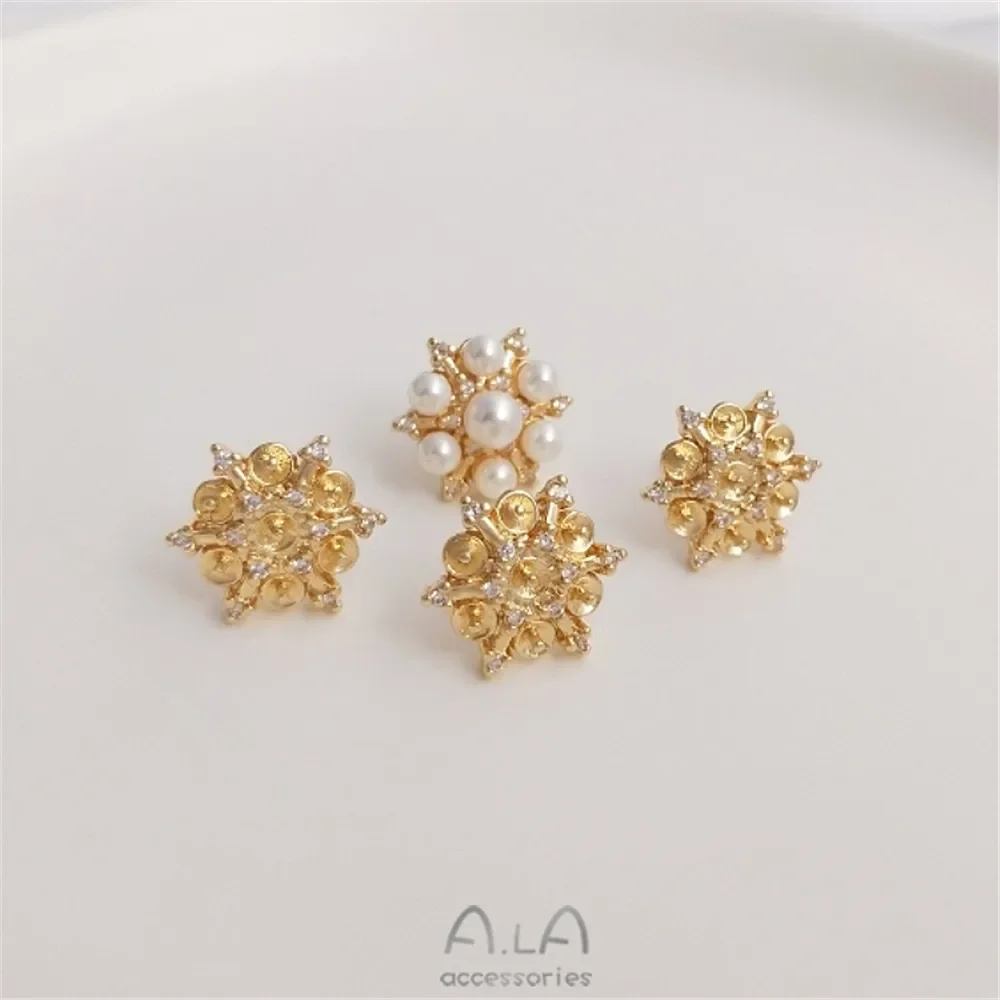 925 silver needle micro inlaid zircon half hole pearl support Snowflake Earrings hand DIY glued pearl earrings accessories
925 silver needle micro inlaid zircon half hole pearl support Snowflake Earrings hand DIY glued pearl earrings accessories