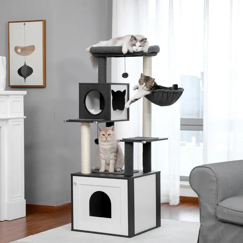 Tree with Litter Box Enclosure, 56dern Cat Towerage ood Cat Condo, Sisal Covered Scratching Post and Repalcable Dangling Balls
Tree with Litter Box Enclosure, 56dern Cat Towerage ood Cat Condo, Sisal Covered Scratching Post and Repalcable Dangling Balls