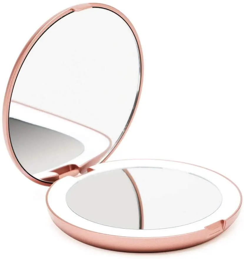 

Зеркало для макияжа Sdattor со светодиодной подсветкой, компактное зеркало с 3-кратным увеличением, ручное двухстороннее, портативное складное зеркало для путешествий, 3,5 дюйма