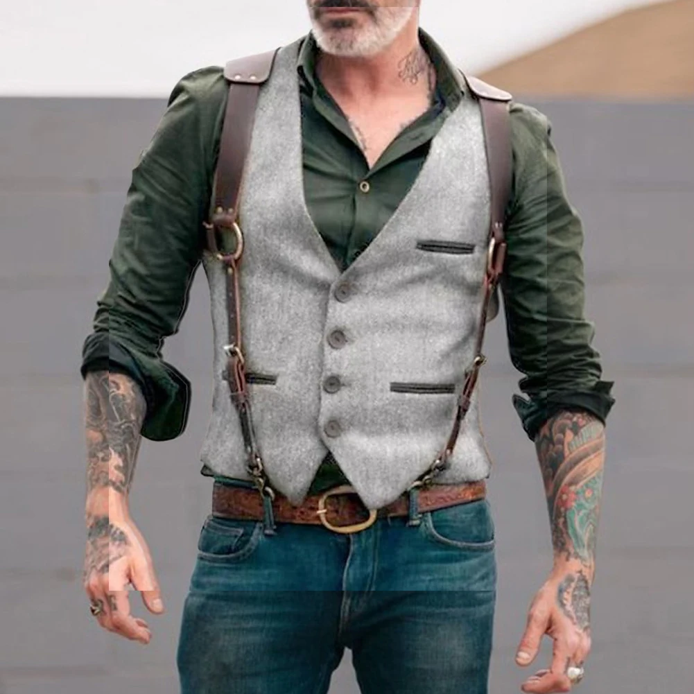 Men Vintage Slim Suit Vest Herringbone Notch Single Breasted Pocket Retro Hunting Tweed Waistcoat Sleeveless Male Suit Vest
Men Vintage Slim Suit Vest Herringbone Notch Single Breasted Pocket Retro Hunting Tweed Waistcoat Sleeveless Male Suit Vest