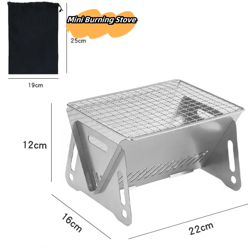 

Outdoor Wood Burning Stove Picnic BBQ Cooker Mini Folding Stainless Steel Backpacking Barbeque Cooking Stove for Camping Hiking