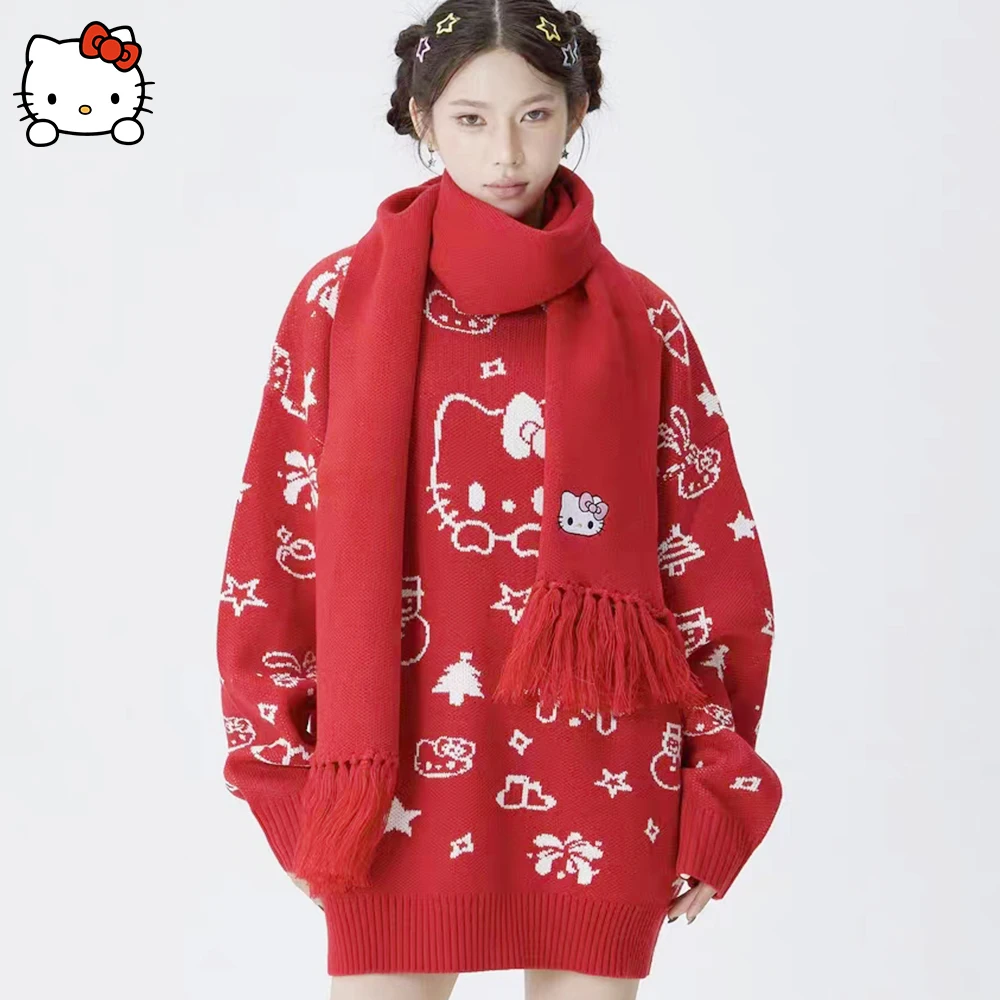 Christmas Sanrio Hello Kitty Sweater Scarf Suit Kawaii Anime Figure Sweater Tops Sweet Girl Student Harajuku Trend Fashion Loose
Christmas Sanrio Hello Kitty Sweater Scarf Suit Kawaii Anime Figure Sweater Tops Sweet Girl Student Harajuku Trend Fashion Loose