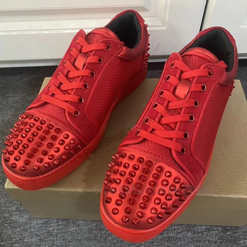 

Red Rivets Decor Mesh Cross Tied Men Sneakers Fashion Lace Up Men Shoes Luxurious Handmade Party Feast Banquet Men Casual Shoes