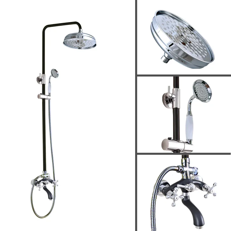 

Black & Chrome Brass 8" Rain Shower Head Bathroom Rainfall Shower Faucet Set with Clawfoot Bathtub Mixer Tap Wall Mount Lhg709