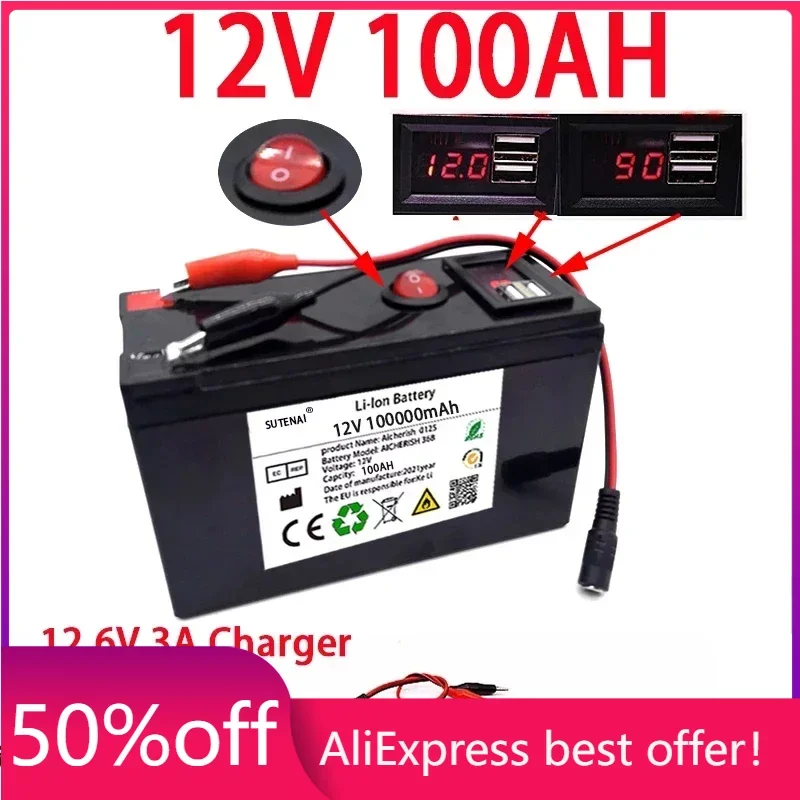 Portable LiFePO4 Rechargeable Lithium Battery 12V 100Ah Built-in 5V 2.1A USB Android Apple Charging Port With 12.6V 3A Charger
Portable LiFePO4 Rechargeable Lithium Battery 12V 100Ah Built-in 5V 2.1A USB Android Apple Charging Port With 12.6V 3A Charger