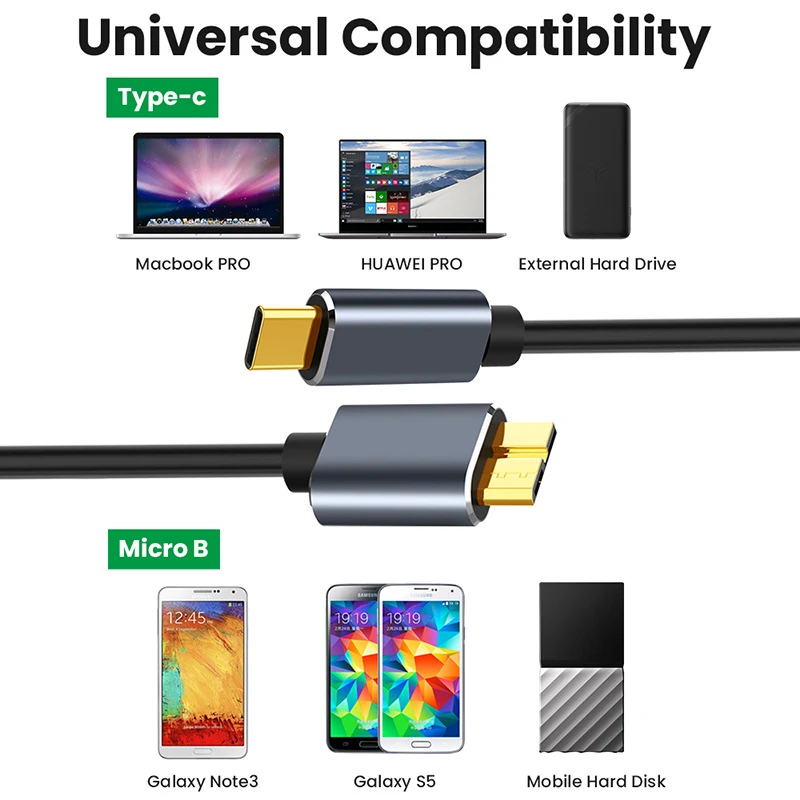 RYRA 5Gbps USB Type C To Micro B 3.0 Connector Cable 5A Quick Charging For MacBook Laptop Hard Drive Disk Smartphone MicroB Wire
RYRA 5Gbps USB Type C To Micro B 3.0 Connector Cable 5A Quick Charging For MacBook Laptop Hard Drive Disk Smartphone MicroB Wire