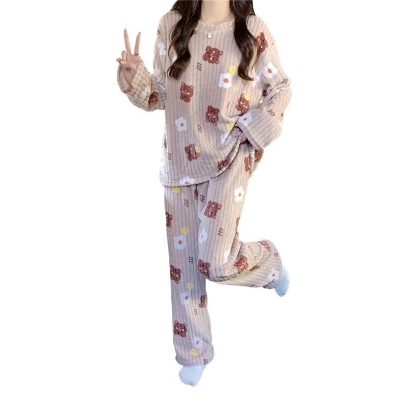 

Women's Flannel Long Sleeve PJ Sleepwear Pajama Set Loungewear Pullover Pants M6CD