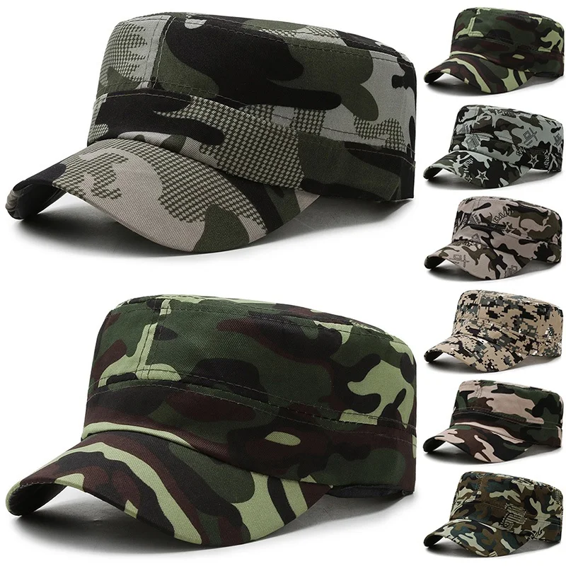 

Trendy Camo Flat Top Hats Combat Army Flat Top Caps Outdoor Fishing Baseball Hats Fashion Camouflage Soldier Caps for Women Men