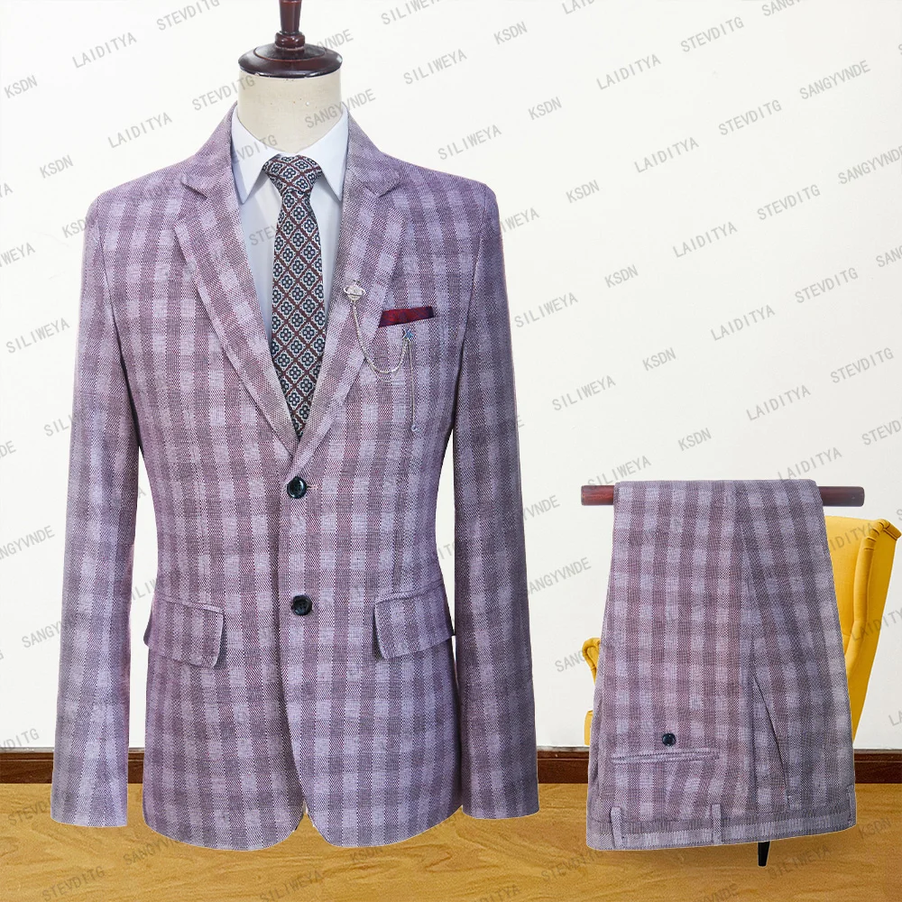 Мужской костюм из 2 предметов, винно-красный блейзер в клетку из льна, облегающий костюм для отдыха, смокинг с запечатанными лацканами, пиджак и брюки, деловые костюмы для отдыха, 2023
Мужской костюм из 2 предметов, винно-красный блейзер в клетку из льна, облегающий костюм для отдыха, смокинг с запечатанными лацканами, пиджак и брюки, деловые костюмы для отдыха, 2023