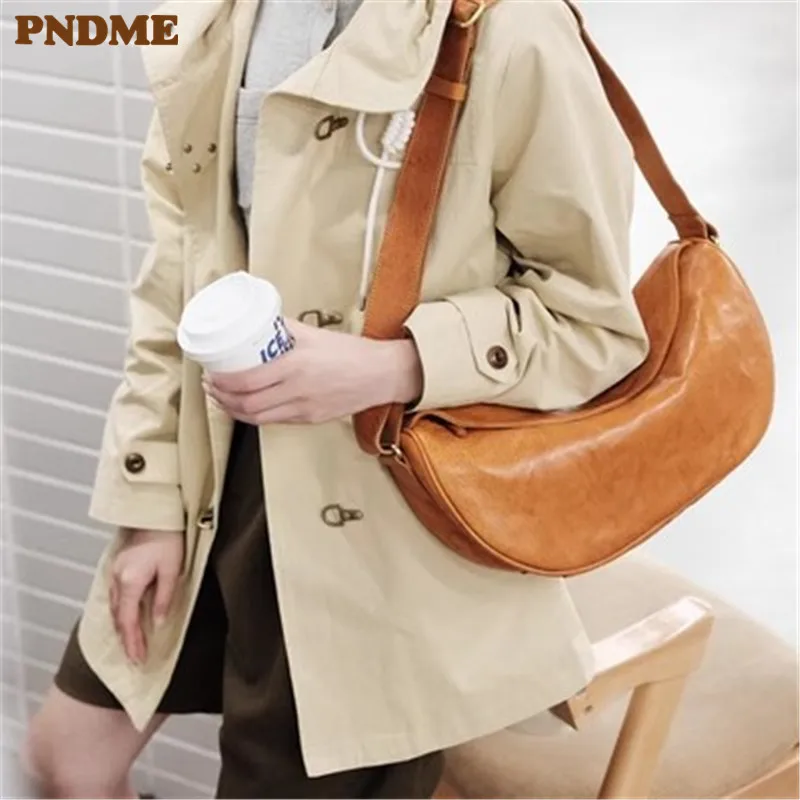 

PNDME fashion luxury natural genuine leather women's shoulder bag outdoor weekend daily designer real cowhide underarm bag