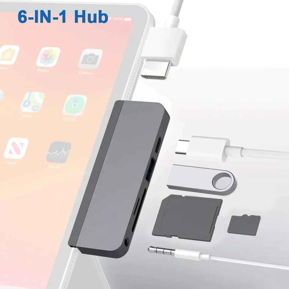 USB C Hub 6-in-1 USB C Adapter with 4K HDMI USB3.0 SD/TF Card Reader 3.5mm Audio PD 60W Power Delivery for IPad Pro Macbook Pro
USB C Hub 6-in-1 USB C Adapter with 4K HDMI USB3.0 SD/TF Card Reader 3.5mm Audio PD 60W Power Delivery for IPad Pro Macbook Pro