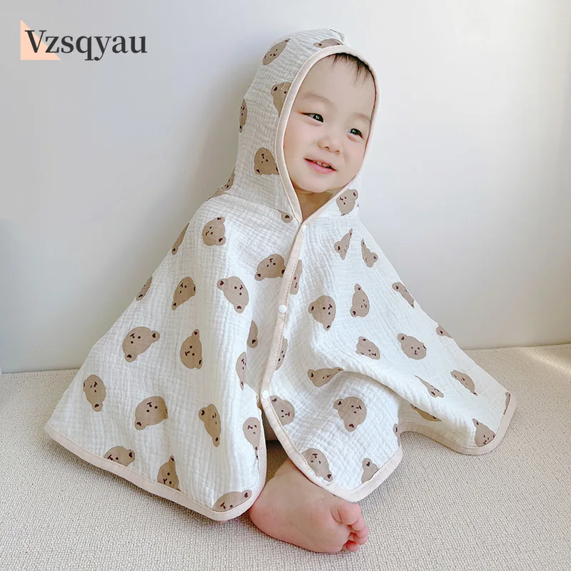 

Ins Baby Hooded Bath Towel Receiving Blanket Cartoon Printed Soft Cotton Swaddle Wrap Towel Cape Bathrobe Cloak Poncho Swaddling
