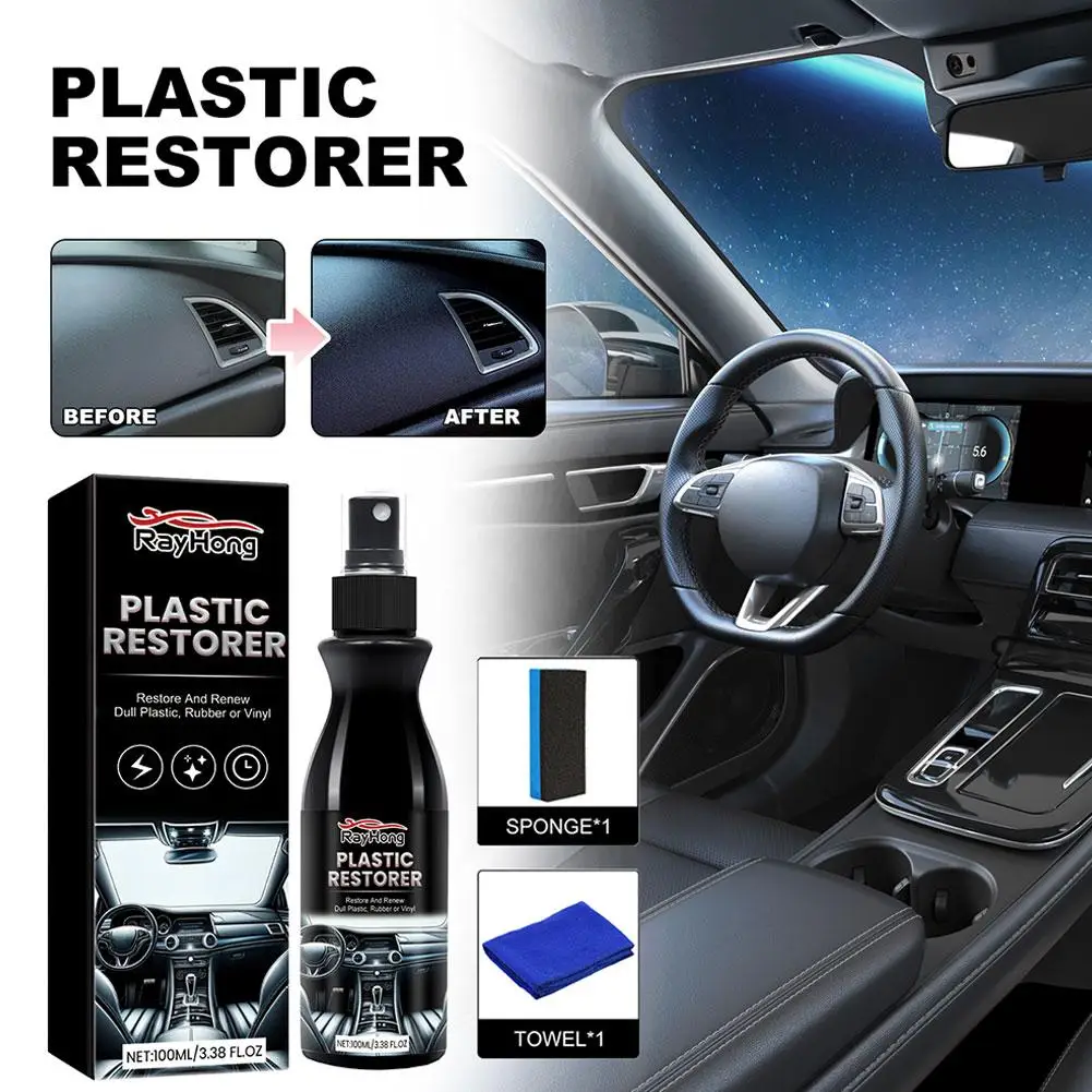 

100ml Car Plastic Restorer Polish Leather Cleaner Spray Accessorie Interior To Car Black Renovator Plastic Back Gloss K1x6