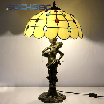 BOCHSBC Tiffany European style retro Mediterranean beauty desk lamp decor living room study bedroom writing eye protection lamp