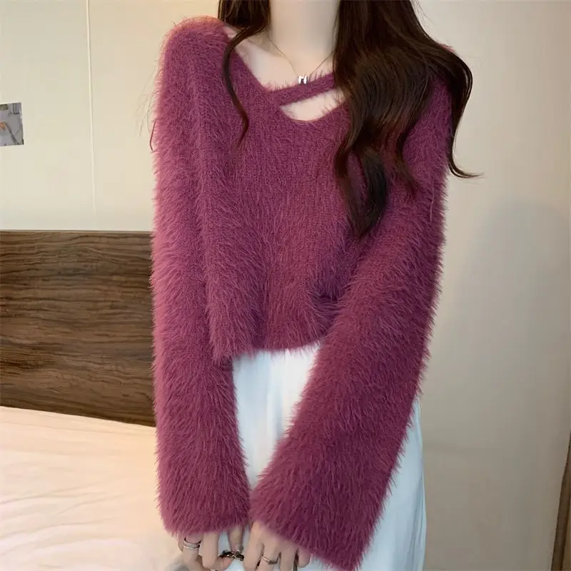 Yasuk Autumn Winter Casual Pullover Women's Girl Solid Knitted Long Sleeve Pullover Sweater Imitation Mink Bandage Sexy
Yasuk Autumn Winter Casual Pullover Women's Girl Solid Knitted Long Sleeve Pullover Sweater Imitation Mink Bandage Sexy