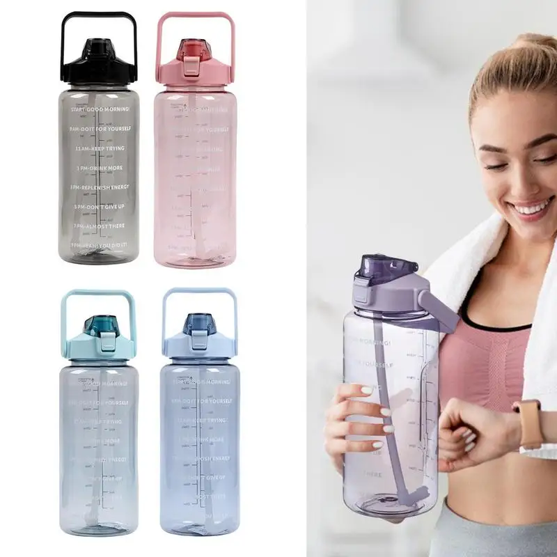 

Inspirational Water Bottle Straw Time Marker Frosted Large Motivational Leak-proof Portable Cup For Outdoor Sport Fitness Travel