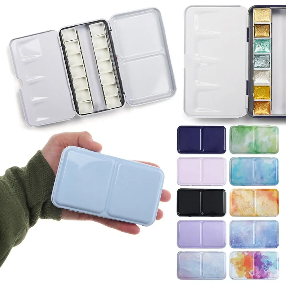 

Multi-Color Pigment Box Fashion DIY Easy To Carry Iron Box Three Fold Split Pack Painting Tray Travel