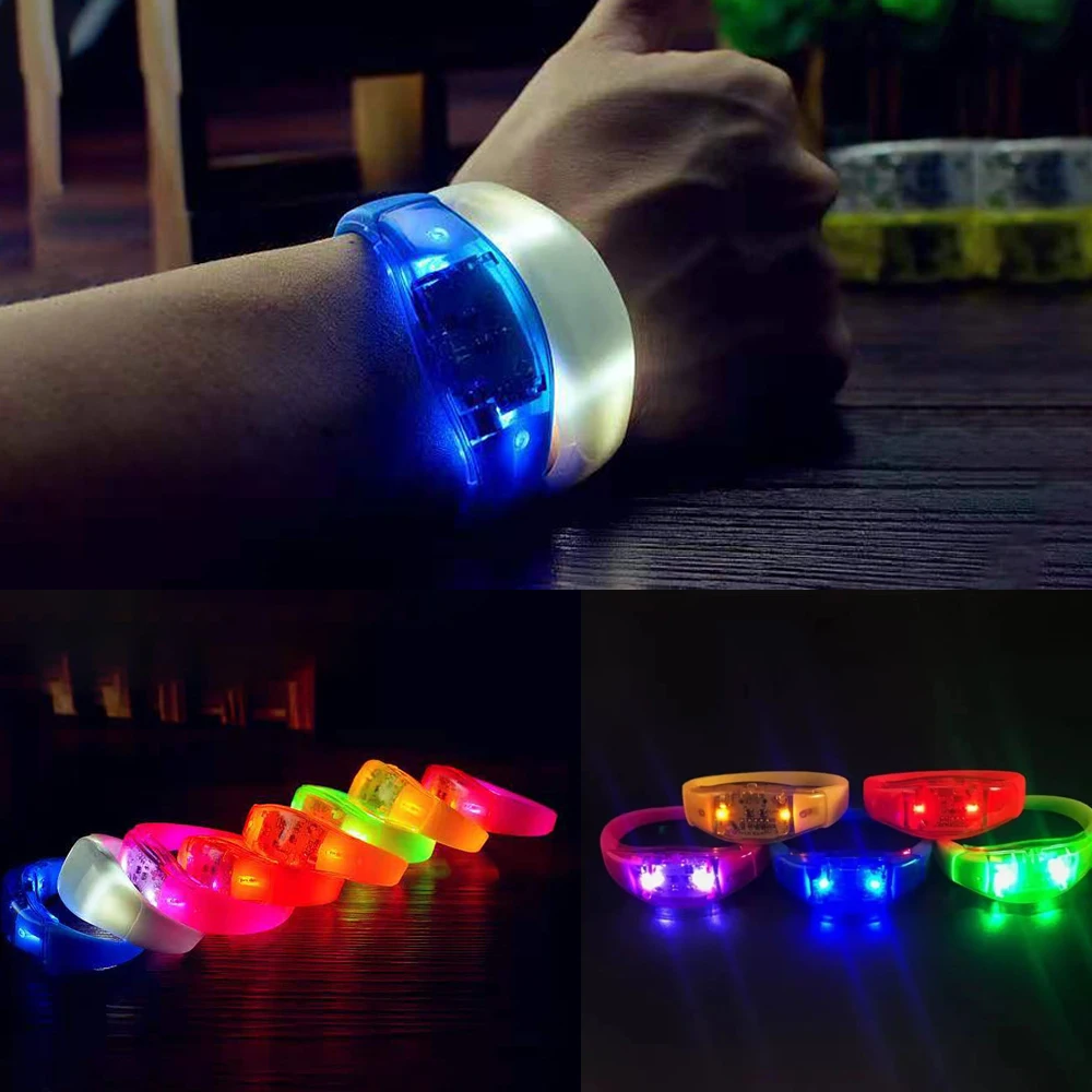 

2pcs Sound Activated LED Glow Bracelet Multi Colored Flashing Light Sound Activated Bangle Light Up Wristband Sports Wristband