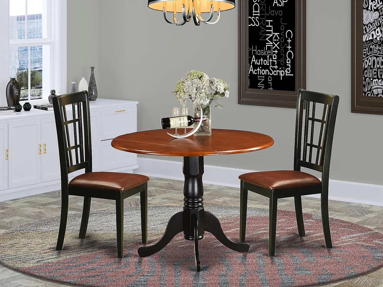 

East West Furniture DLNI3-BCH-LC 3 Piece Set Contains a Round Dining Room Table with Dropleaf and 2 Faux Leather Upholstered