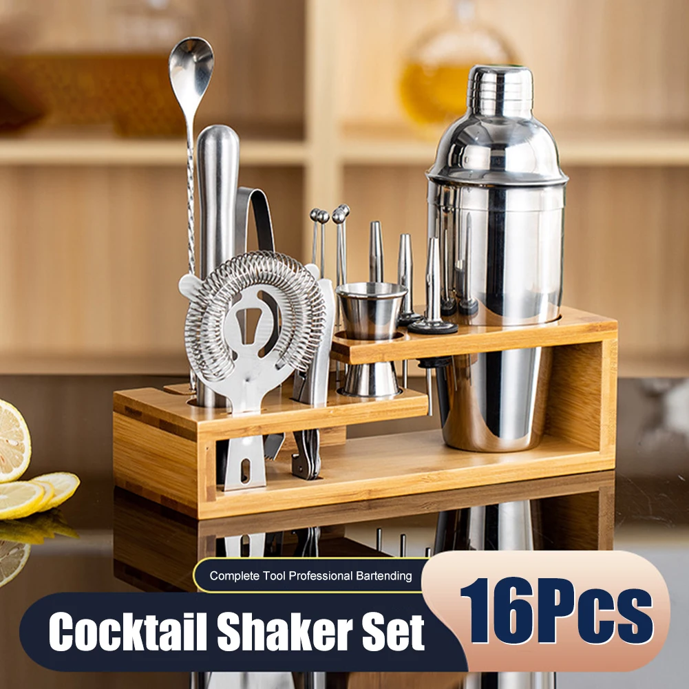 16Pcs Cocktail Shaker Set Stainless Steel Bartender Kit Drink Mixer Set with Shaker Jigger Skimmer Spoon Fruit Picker Wood Stand
16Pcs Cocktail Shaker Set Stainless Steel Bartender Kit Drink Mixer Set with Shaker Jigger Skimmer Spoon Fruit Picker Wood Stand