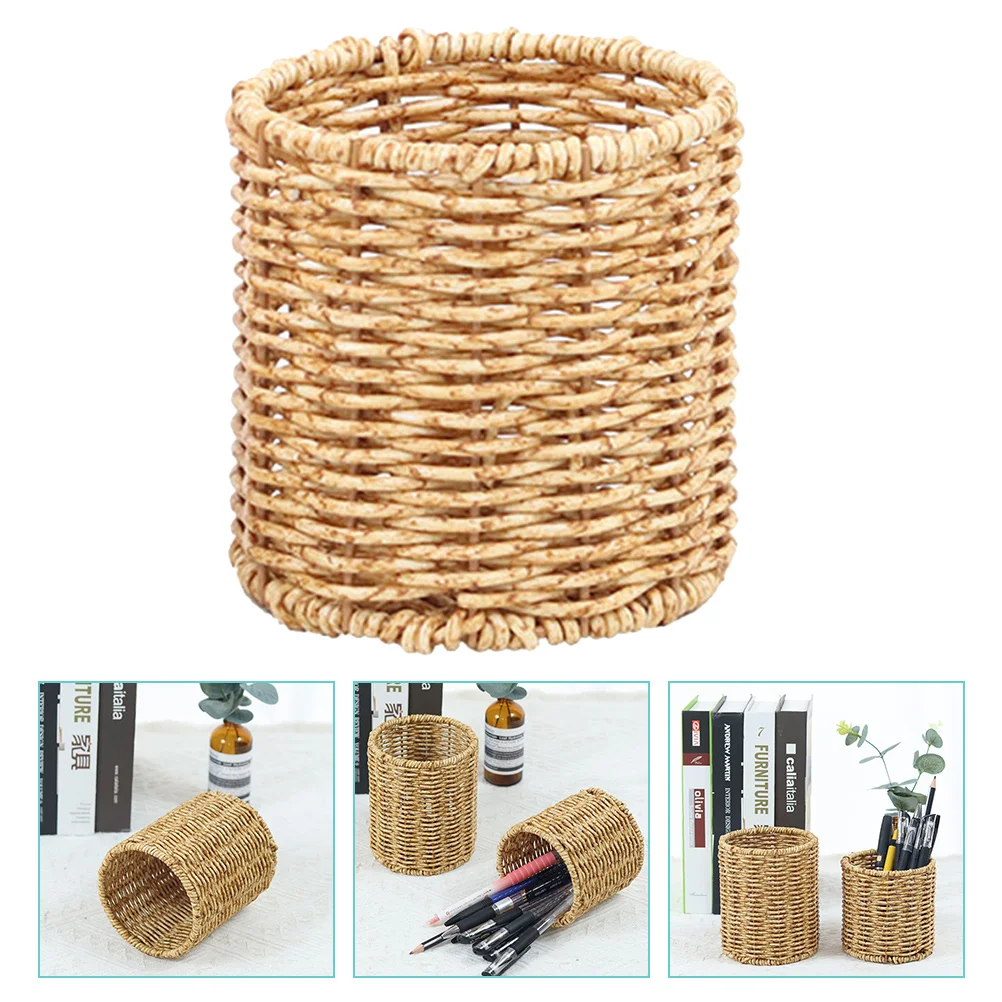 

Rattan Pencil Cup Holder Wicker Pen Cup Handmade Storage Baskets Woven Vase Organizer Gel Pen Container Boho