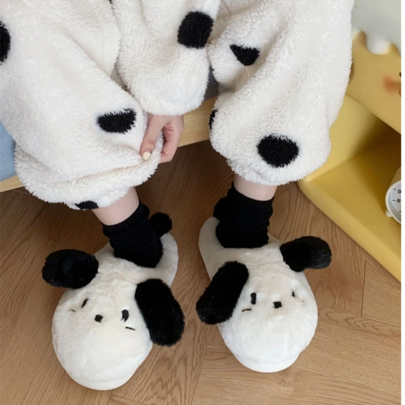 

ASIFN Women's Cotton Slippers Indoor Winter Fashionable and Warm Soft Sole Comfortable and Cute Cartoon Dog Plush Shoes Student