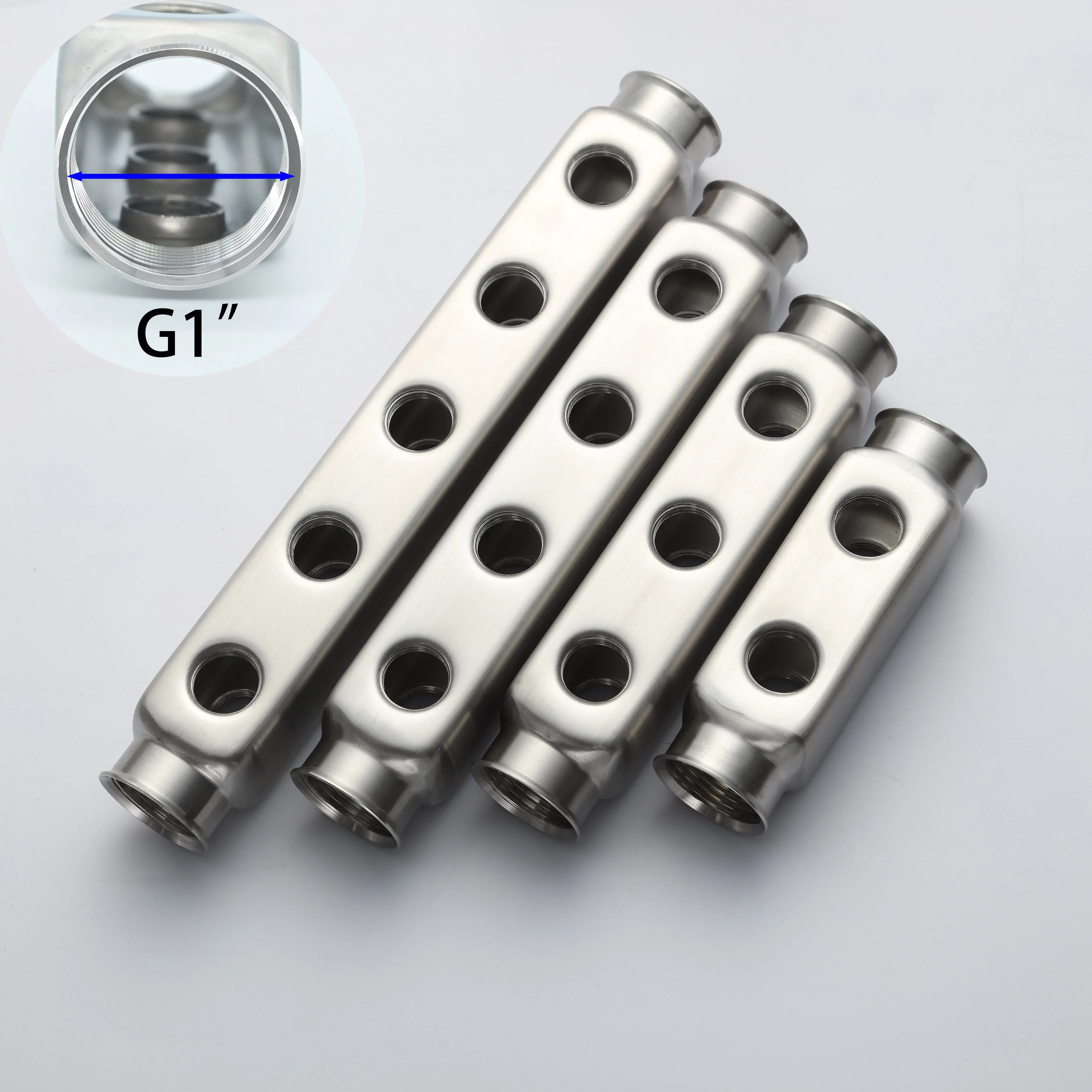 G1 "*50mm*G1/2"-S304 Stainless Steel Manifold Pipe Bar Underfloor Heating Accessary 2 to 13 Ways 
G1 "*50mm*G1/2"-S304 Stainless Steel Manifold Pipe Bar Underfloor Heating Accessary 2 to 13 Ways