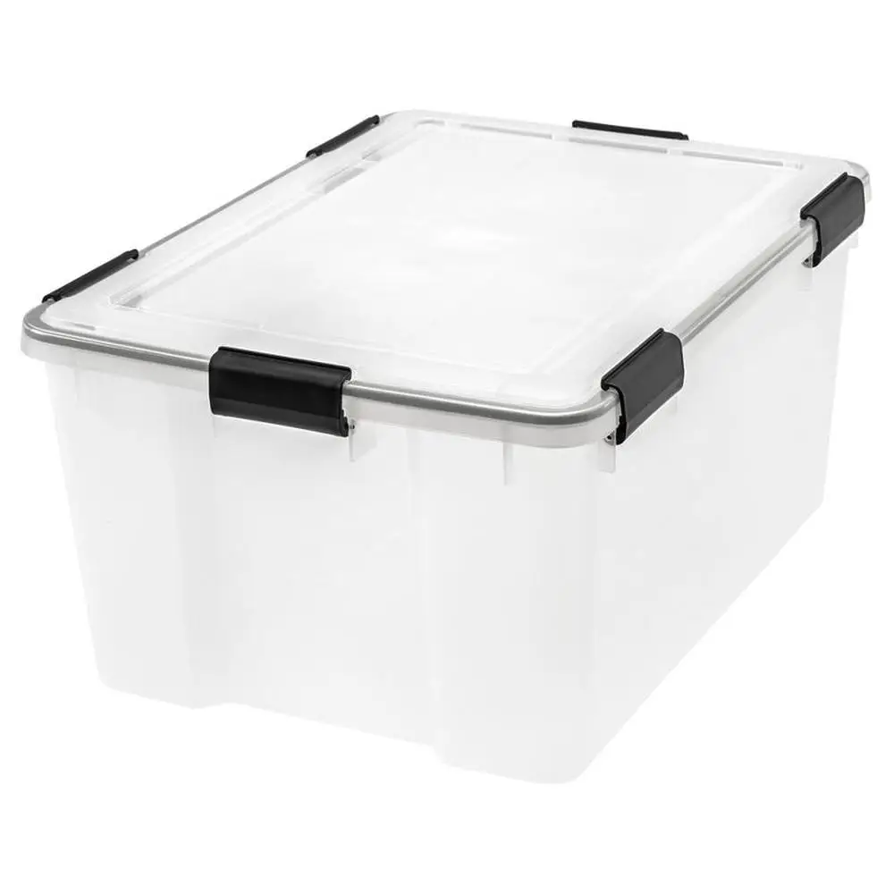 62qt WeatherPro Heavy Duty Plastic Storage Bin Clear Latching Buckles Stackable BPA-Free Ideal Clothes Storage Document Storage 
62qt WeatherPro Heavy Duty Plastic Storage Bin Clear Latching Buckles Stackable BPA-Free Ideal Clothes Storage Document Storage