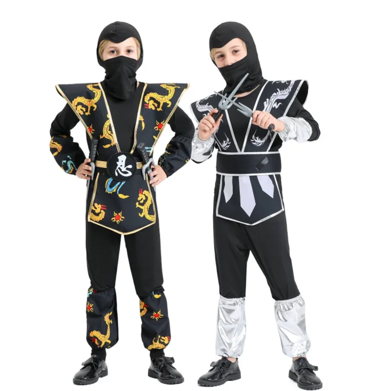 

Kids Boys Ninja Cosplay Costume Assassin Warrior Children Carnival Birthday Party Clothes Gold Long Sleeve Performance Cosplay