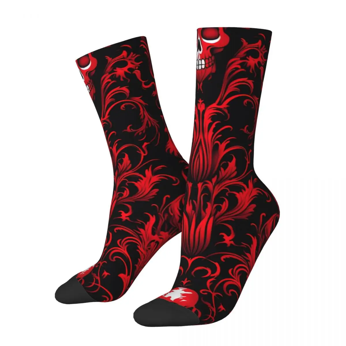 

Red And Black Wallpaper With Skulls Funny Socks for Women Men Novelty Street Style Crazy Spring Summer Socks Gifts