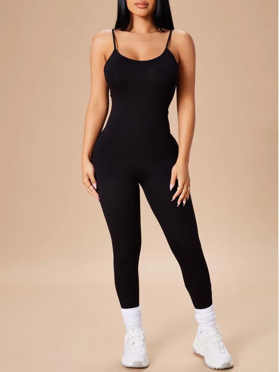 

LW Cami Skinny Jumpsuit Women Summer New Sleeveless Solid Bodycon Rompers Backless Fashion Casual Streetwear Sporty Overall