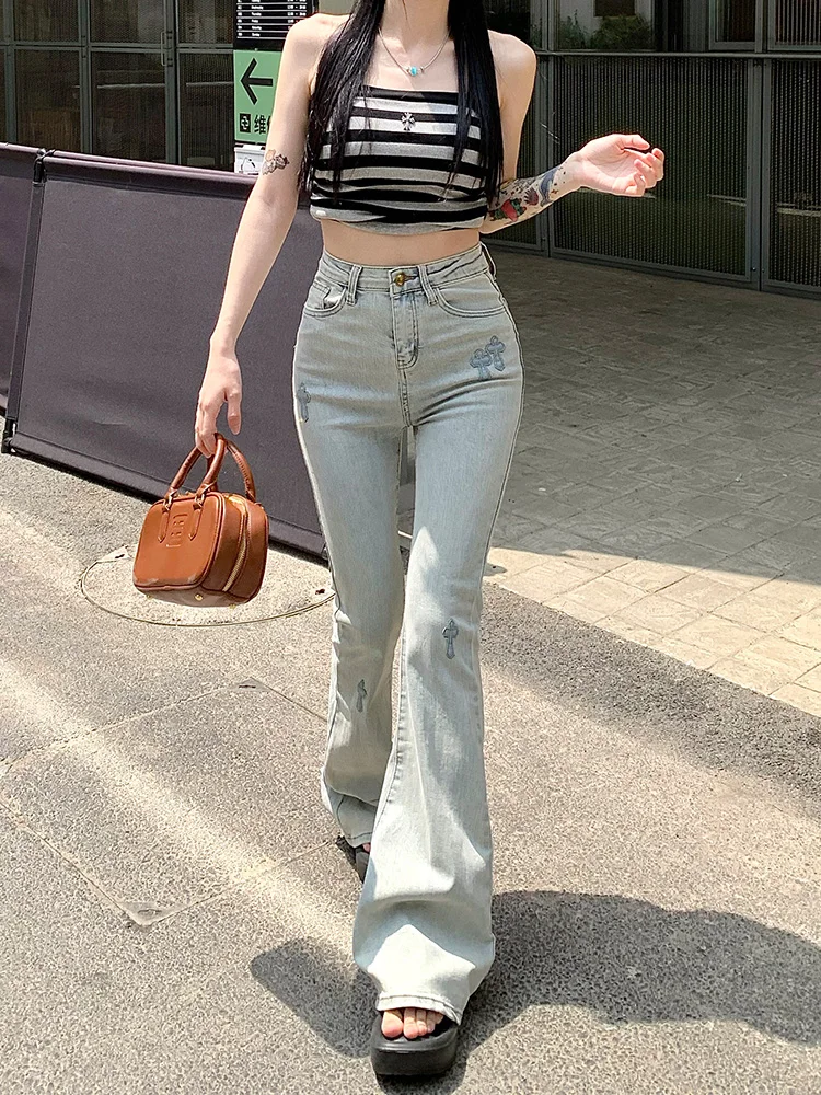 

Slergiri High-waisted Stretch Slim-fit Washed Flare Pants Women Y2k Streetwear Vintage Denim Bell Bottom Jeans Fashion 2024