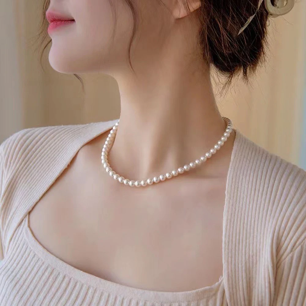 

SUMENG New Vintage Elegant Jewelry Simple White Pearl Chain Choker Necklace For Women Wedding 2024 Fashion Gifts