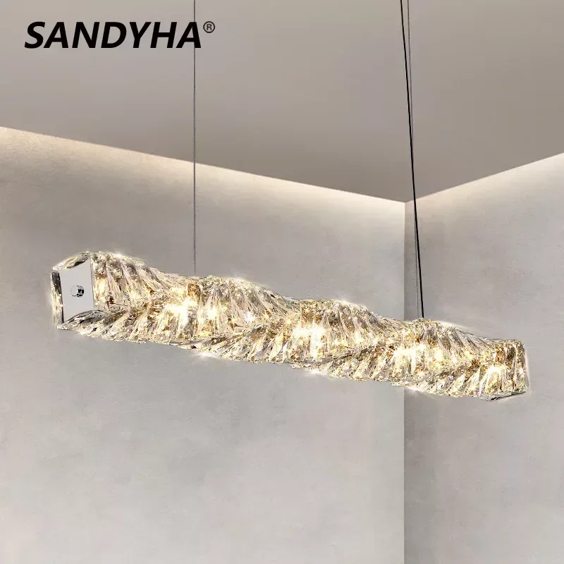 

SANDYHA Nordic Modern Simplicity Led Pendant Lamp Luxury Crystal Suspension Chandelier Light Living Room Dining Decor Lightings