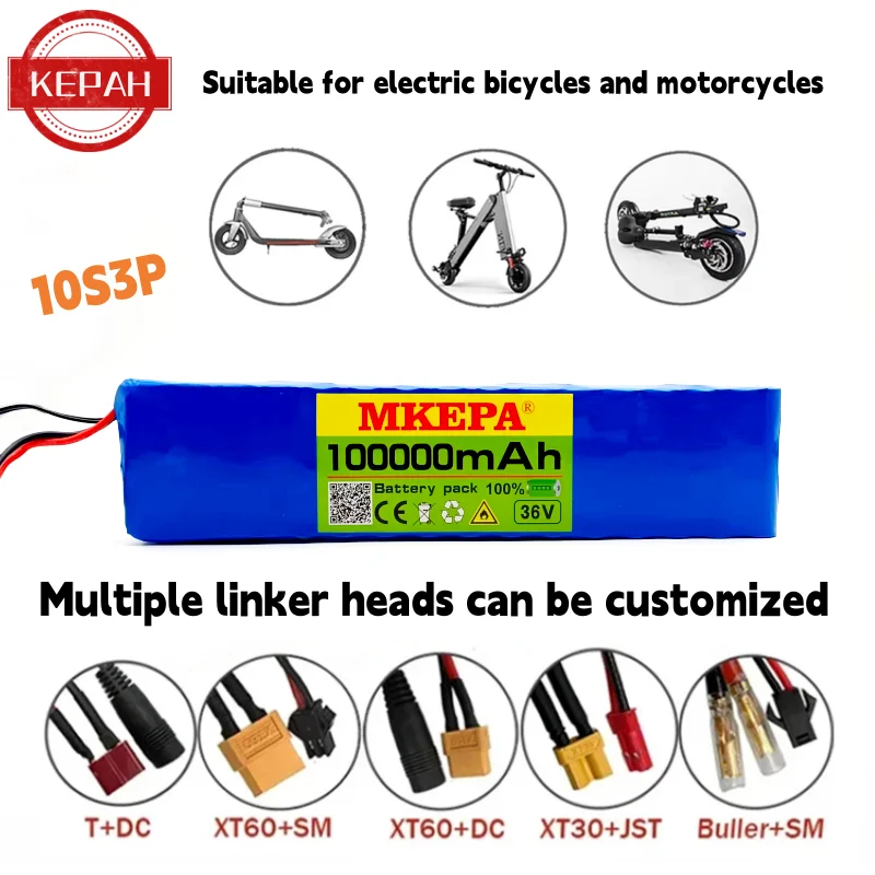 KEPAH 36V 100000mAh battery pack 10S3P 500w 18650 Li-ion rechargeable battery for electric bicycles, customizable link plug
KEPAH 36V 100000mAh battery pack 10S3P 500w 18650 Li-ion rechargeable battery for electric bicycles, customizable link plug
