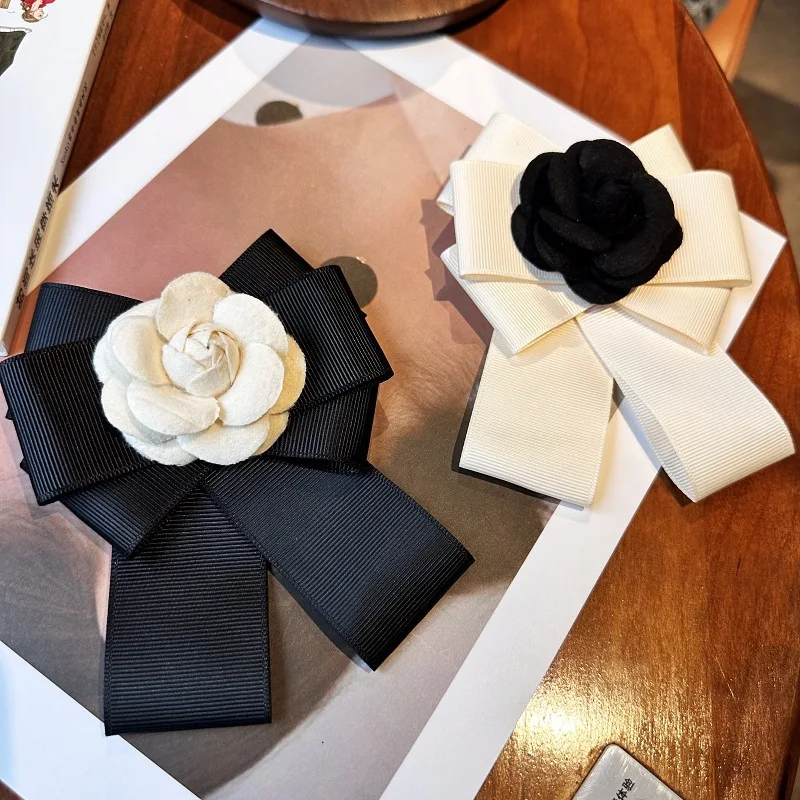 

Korean Camellia Shirt Bow Tie Brooch Corsage Hair-Clip High-end Versatile Accessories Gift Women's Handmade Bowtie Collar Flower