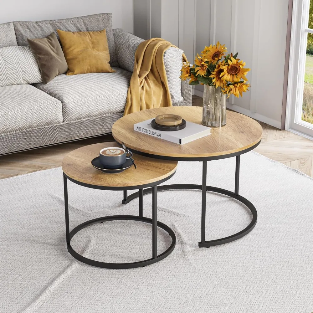 Nesting Coffee Table Set of 2, 27.6" Round Coffee Table Wood Grain Top with Adjustable Non-Slip Feet, Industrial End Table Side
Nesting Coffee Table Set of 2, 27.6" Round Coffee Table Wood Grain Top with Adjustable Non-Slip Feet, Industrial End Table Side