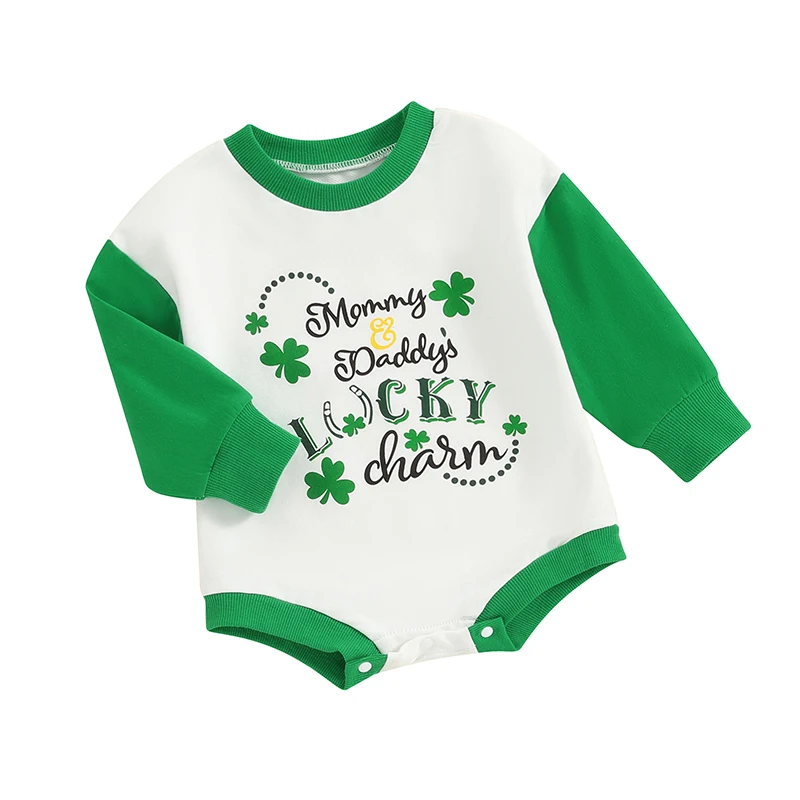 

Infant Newborn Baby Boy Girl St Patricks Day Outfit Shamrock Lucky Charm Long Sleeve Sweatshirt Romper Tops Clothes