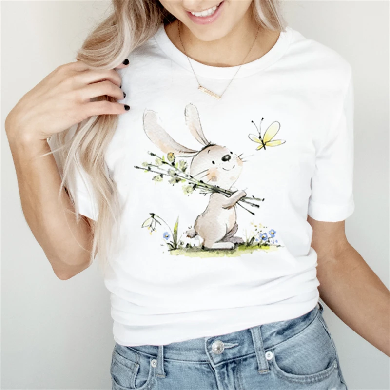 

2023 Summer Fashion Rabbit Chubby Butt animal printed tshirt women funny tshirt femme tops harajuku shirt female t-shirt tee